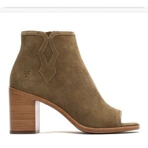 Frye Danica Peep Bootie Boots Heeled Grey Brown Leather Side Zipper Size 5.5